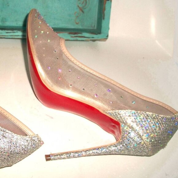 Auth.Christian Louboutin NEAR-NEW "Follies Strassita" High Heel (100mm) Pumps - Picture 14 of 15